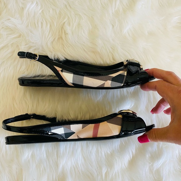 BURBERRY Nova Check slingback open toe flats, Sz. 39.5 - Picture 1 of 11